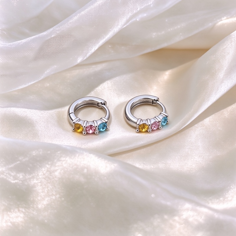 TEMU 1 Pair Of Super Sparkly Neon Macaron-colored Rhinestone Earrings, Made Of Titanium Steel. Earrings Are Versatile And Worn With Any Occasion
