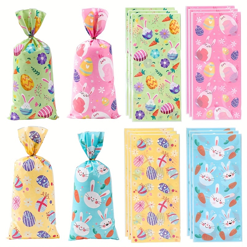 

25/50/100pcs Sac de Bonbons Cadeaux Lapin de Pâques Couleur , Fournitures de Fête de Pâques Joyeuses, Décor de Fête de Printemps, Sac d'Emballage de Dessert au Design d' de Dessin