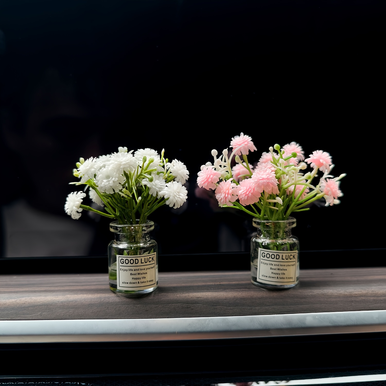 TEMU Lot de 2 bouteilles en verre transparent avec petites fleurs de gypsophile, jolis ornements de bureau en fleurs artificielles pour décoration de