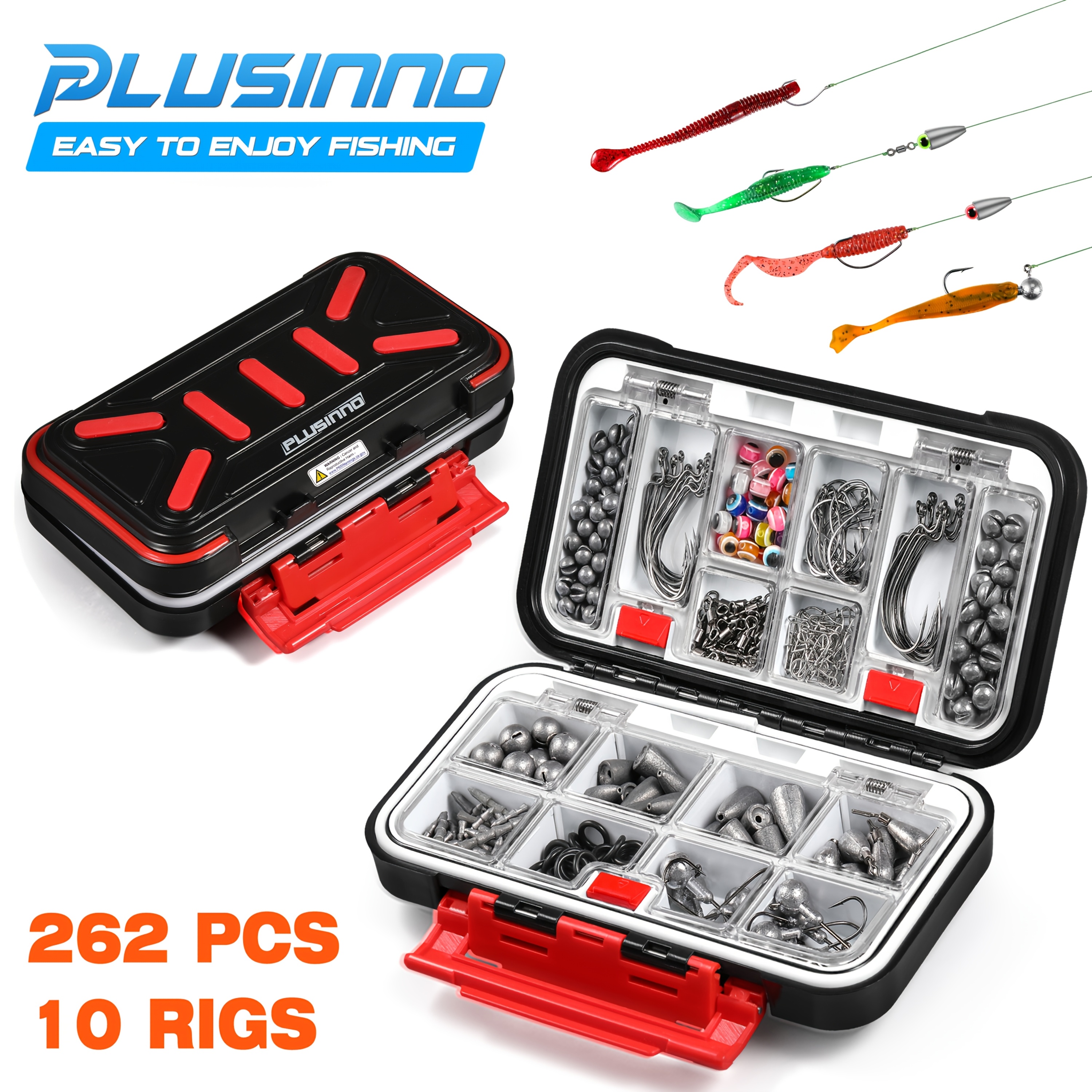 

Plusinno 262pcs Fishing Tackle Kit, Tackle Box With Lures And Gear With Rigs, Complete Set For Freshwater Fishing With Weights, Hooks, Freshwater Fishing Equipmemt, Christmas Gifts For Men