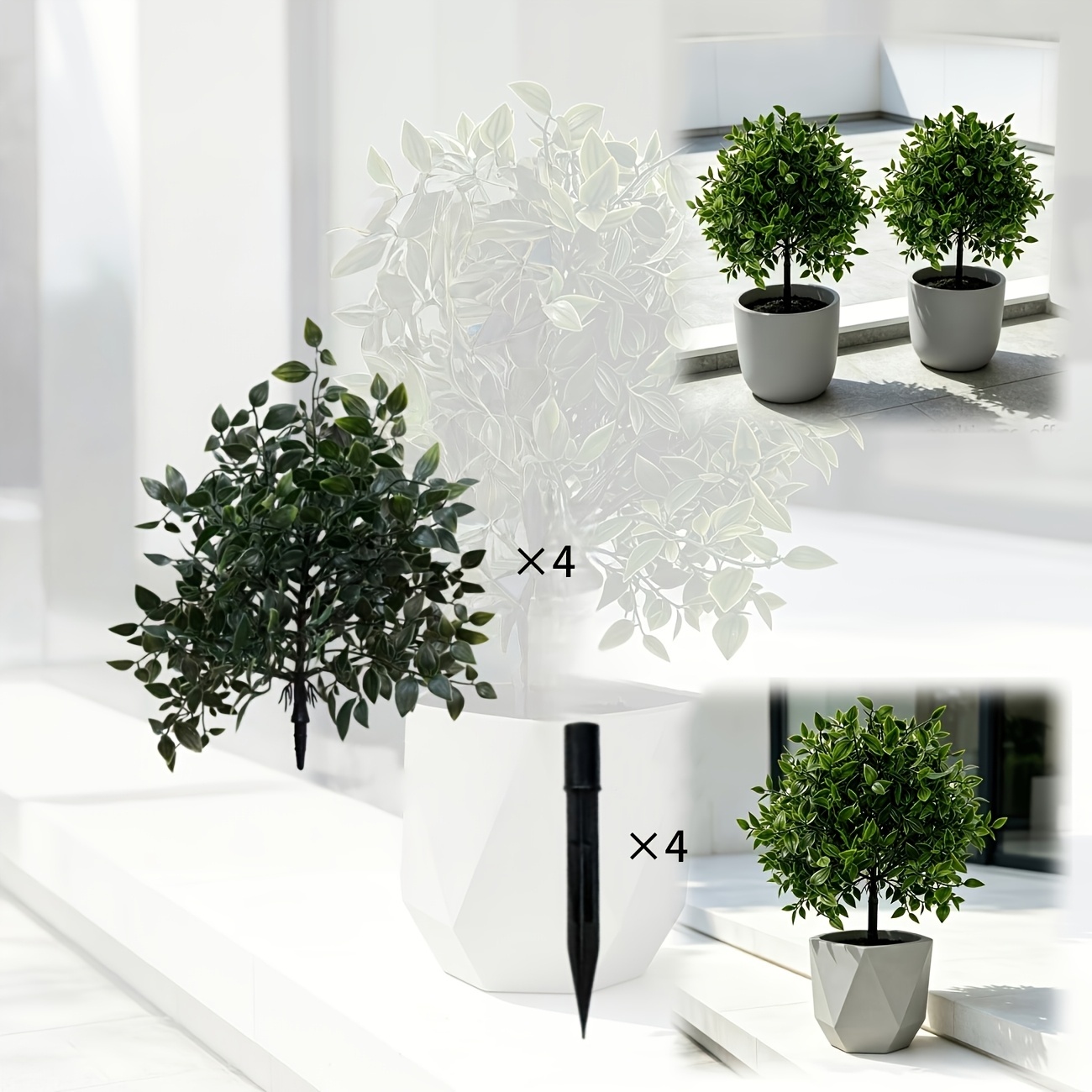 TEMU 8pcs Set Artificial Faux Green Shrubs With Ground Stakes, Maintenance-free Artificial Plants For Balcony And Courtyard Decoration, Suitable For