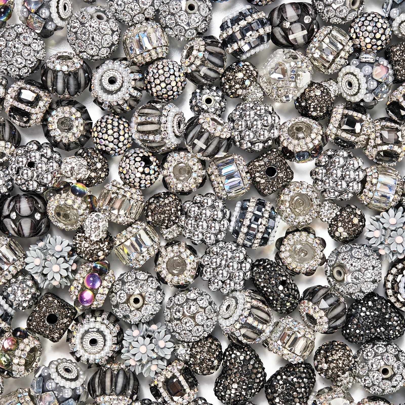 TEMU Fflfuu Ccdcii 10pcs Mixed Style Crystal Resin Beads Gray Series (for Jewelry Making), Random Color , Large Hole Beads, With Design,