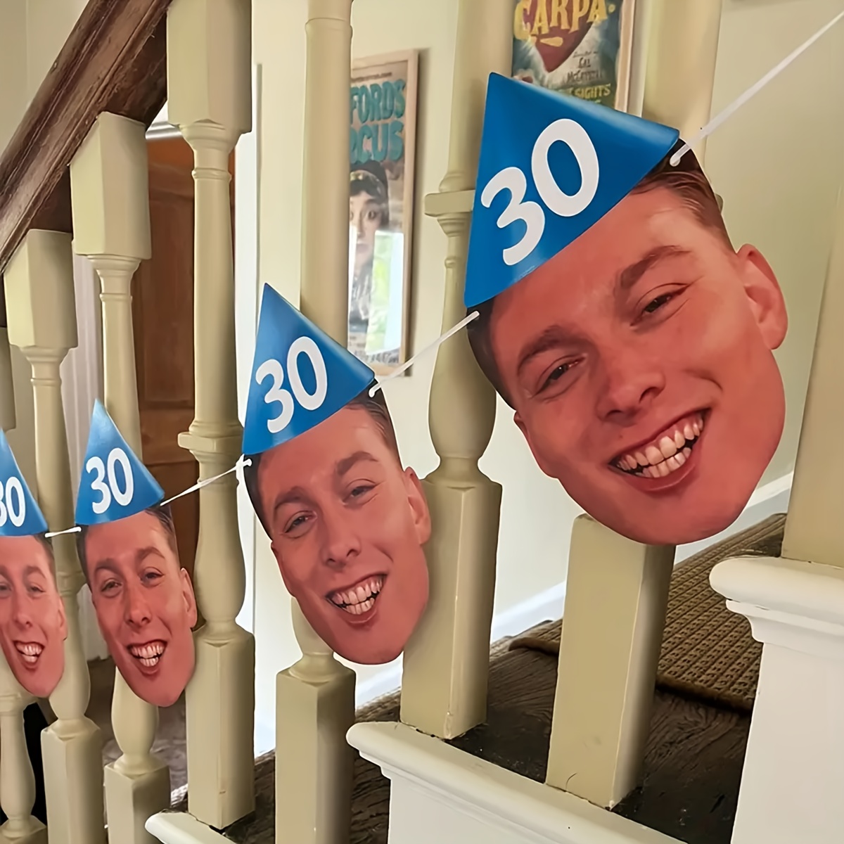 8pcs Custom Photo Birthday Banners with Personalized Photo Inserts -   Numbered Age Signs with Party Hats - Easy to Hang with  , No Electricity Needed - Indoor/Outdoor Party Decorations for Boys Girls 1st 5th 10th 21st 30th 40th 50th Birthday Party Decorations - Ideal Gift for Birthdays, Anniversaries, Retirement Parties