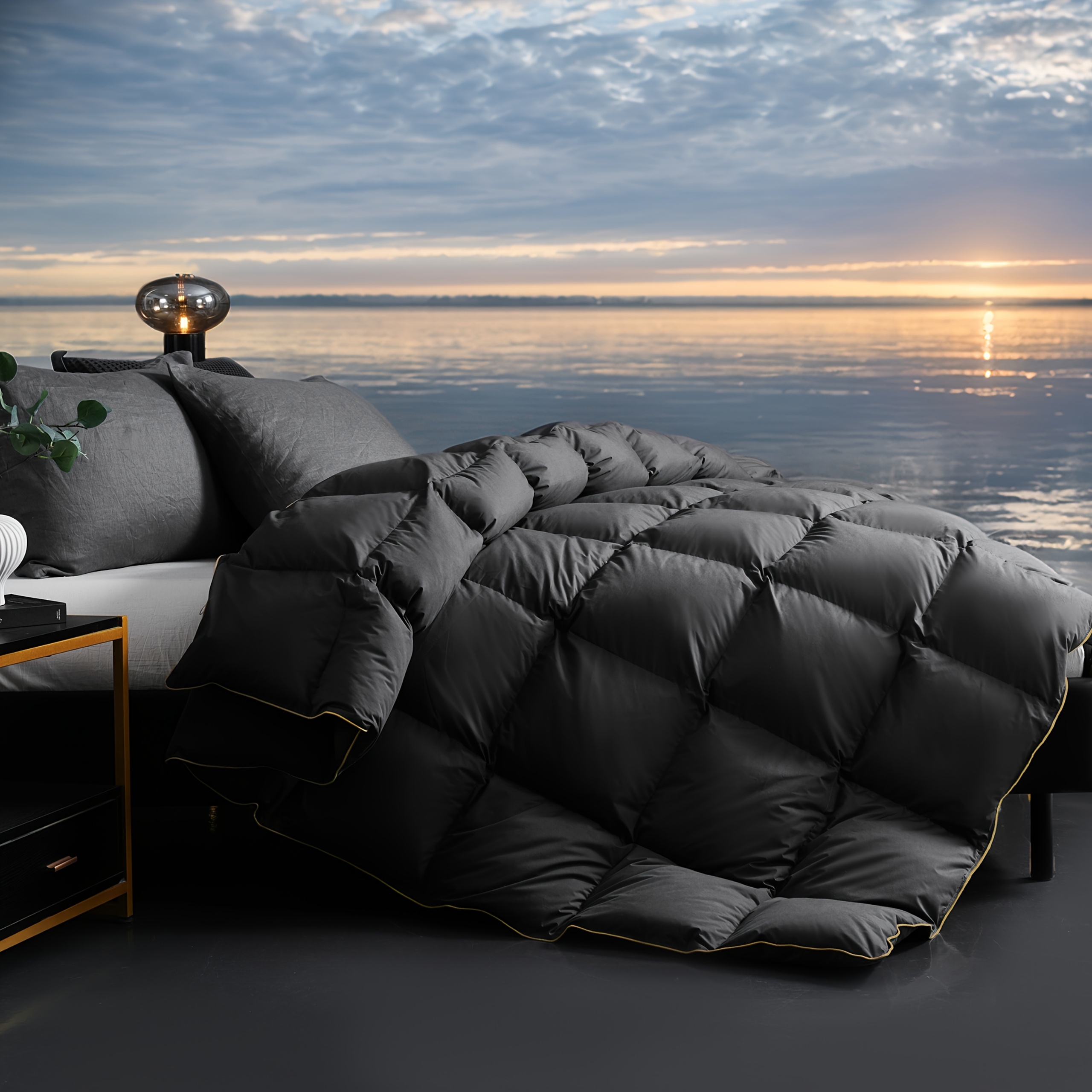 TEMU Couette de luxe en duvet d'oie, ultra-douce, moyenne, insert de couette moelleux toutes saisons, couette silencieuse, avec 8 attaches d'angle,