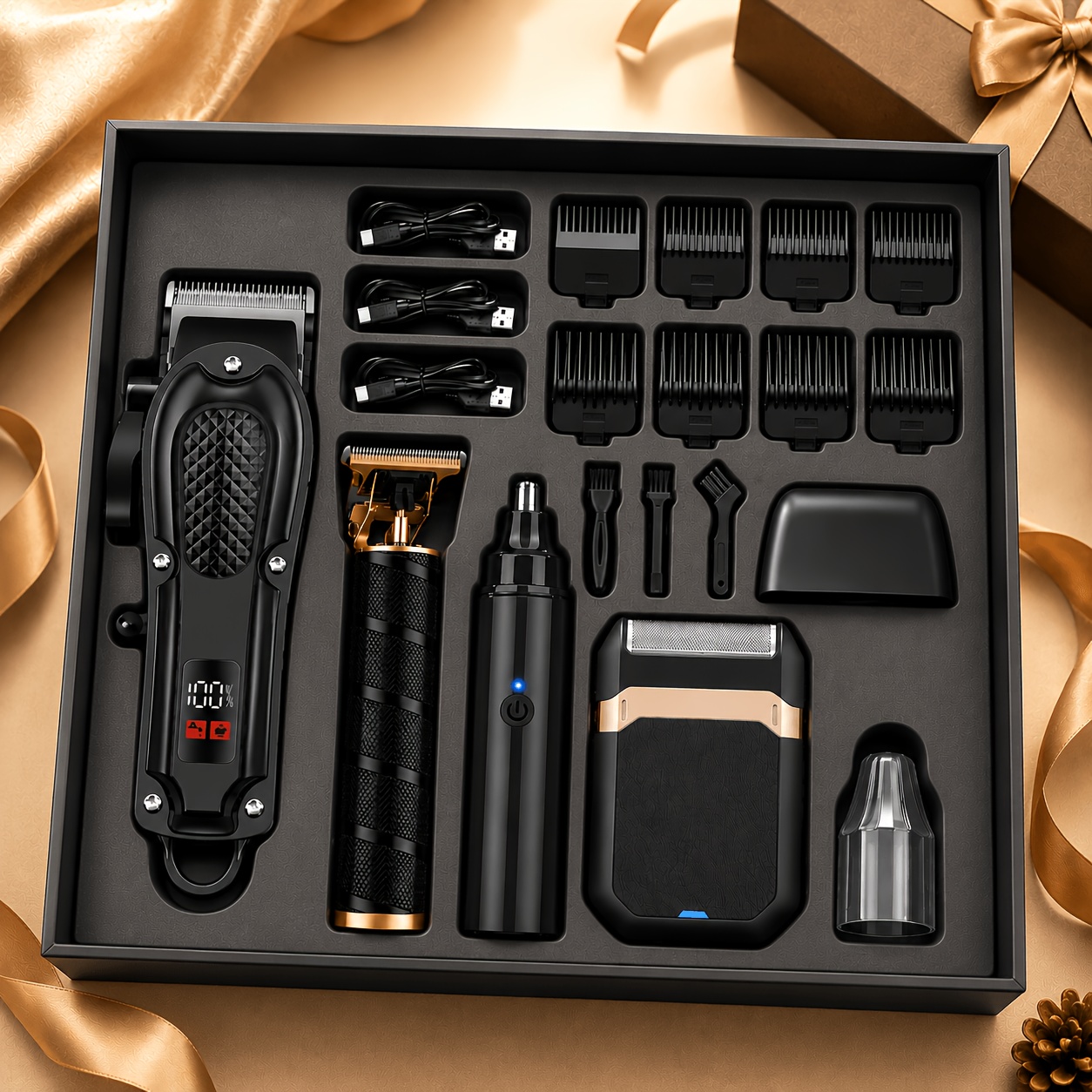 mens hair clipper professional electric hair trimmer beard trimmer and rechargeable shaver set led display mens grooming tool kit suitable for daily grooming and as a gift for men
