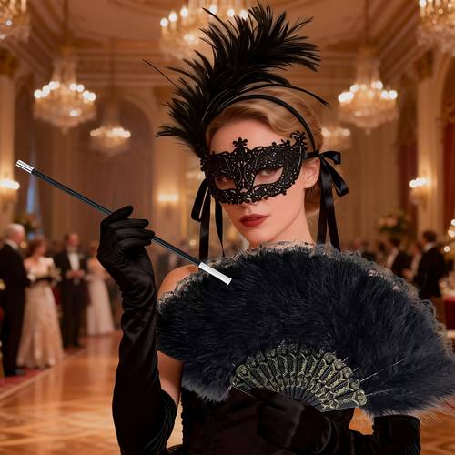 4pcs 1920s gothic jazz night elegant set headband with matching mask for themed parties masquerade balls birthday celebrations festive performances a mysterious and womens costume set highlighting style