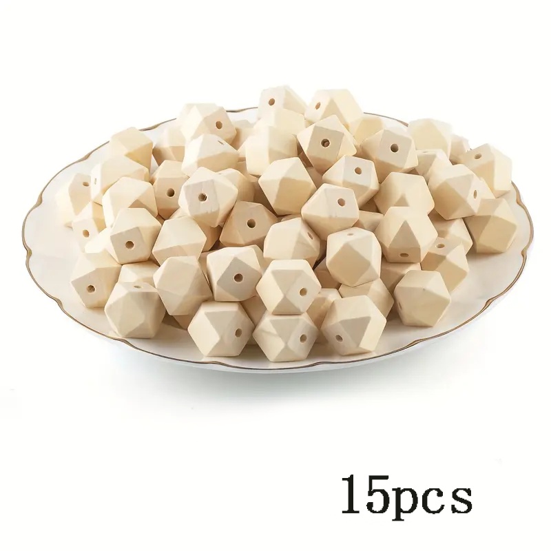 Image of Handmade Lovers Wooden Beads Jewelry Decorative Beads Beads - Wooden Beads With Holes In Geometric Octagonal Shapes - 10 Mm - Natural Unfinished Wooden Beads Suitable For Craft Projects