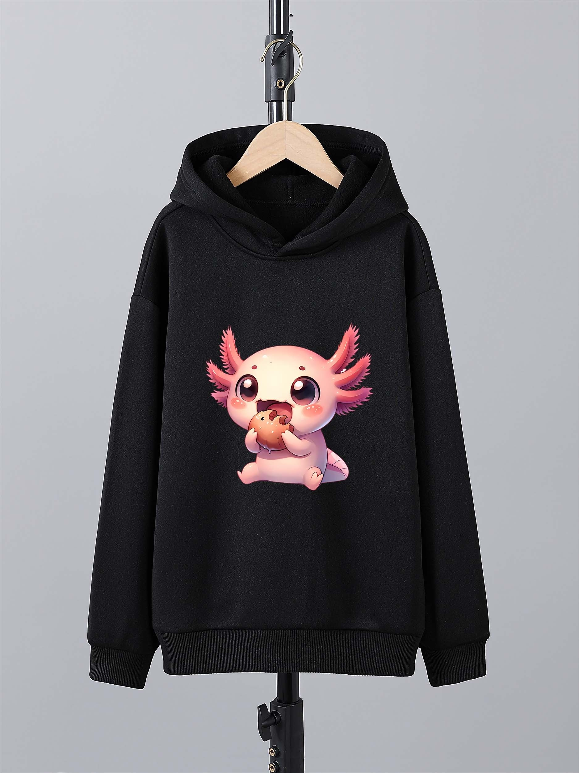 Kawaii Pink Axolotl Hoodie – Unisex All-Over Print Pullover Hooded Sweatshirt With Pockets, Long Sleeve