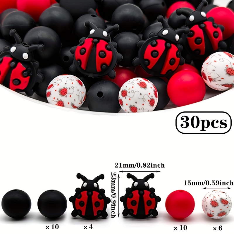 30pcs Silicone Beads, 3d Three-dimensional Interesting Ladybugs, Loose Spacer Beads, Suitable For Handmade Making, And Daily Decorative Gifts