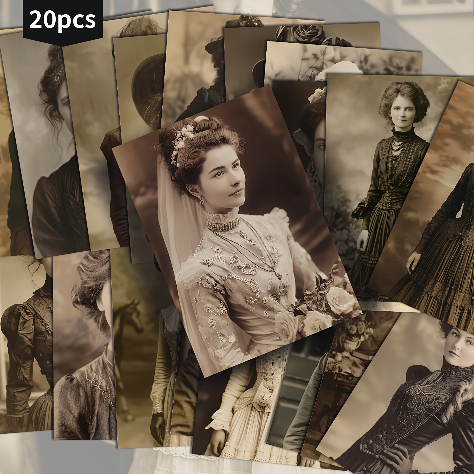 TEMU 20-pack Asstss Vintage Victorian Lady Portrait Postcards - 4x6 Inch Retro Junk Journal Paper With Classic Pinup Illustrations, Victorian Era