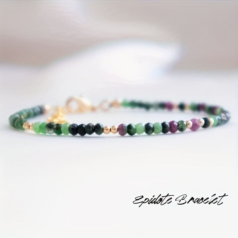 E-shop Naturstein Böhmische Minimalistische Zarte Epidot Perlen Verzierter Verstellbarer Armband - Rote und Grüne Farbkombination Einzigartiges Design