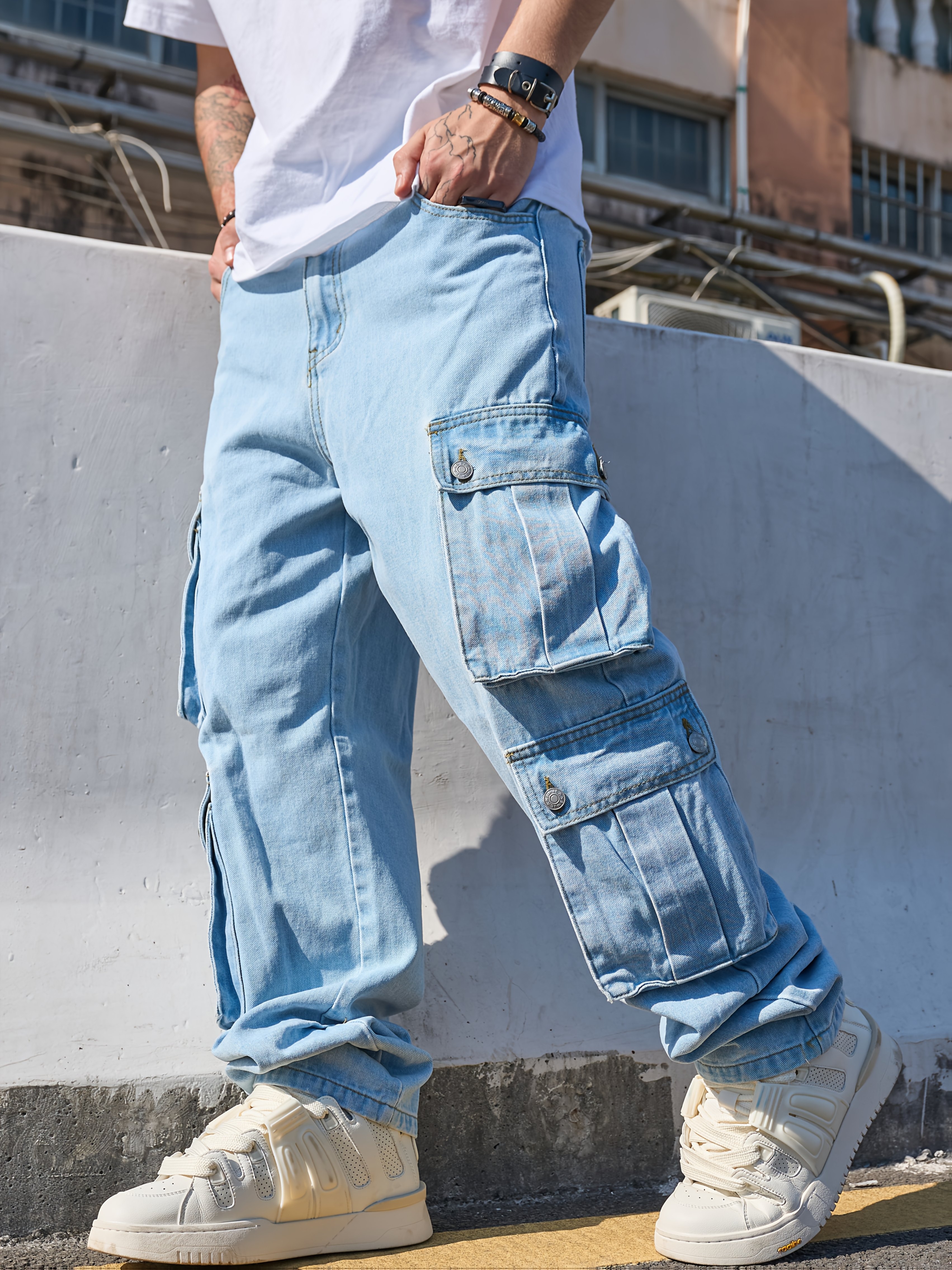 denim cargo pants for men sold on Temu United States