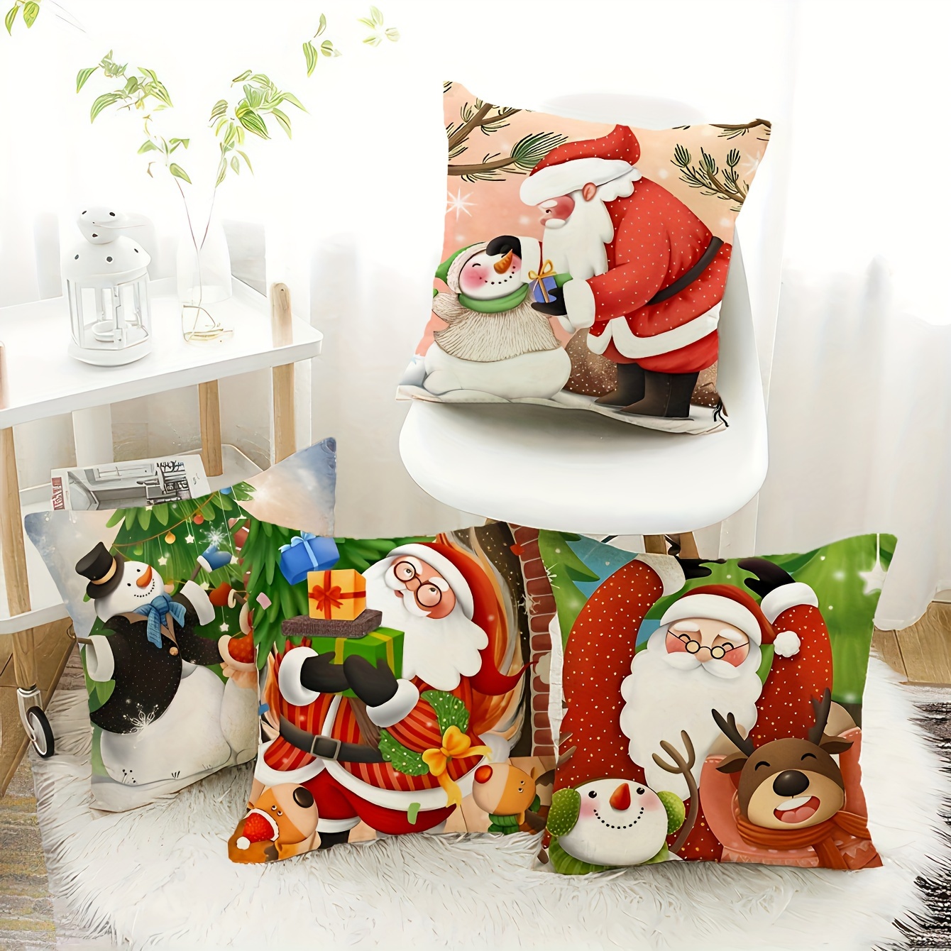 

Jit 4pcs, Short Plush Pillow Cushion Cover Cushion Cover Pillow Cover Ultra Soft Single-sided Printing18in*18in Christmas Sofa Car Cushion No Pillow Core