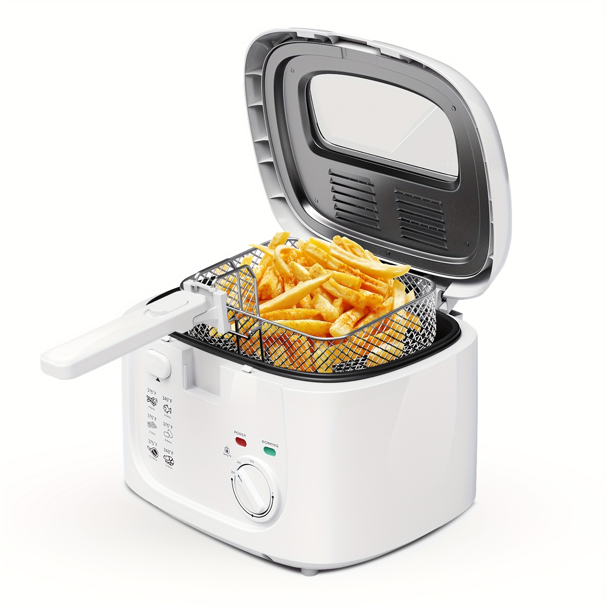 TEMU Friteuse Électrique 1500W avec Contrôle de Température Réglable, Panier Antiadhésif de 2,5L et Fenêtre de Visualisation, Couvercle Amovible pour