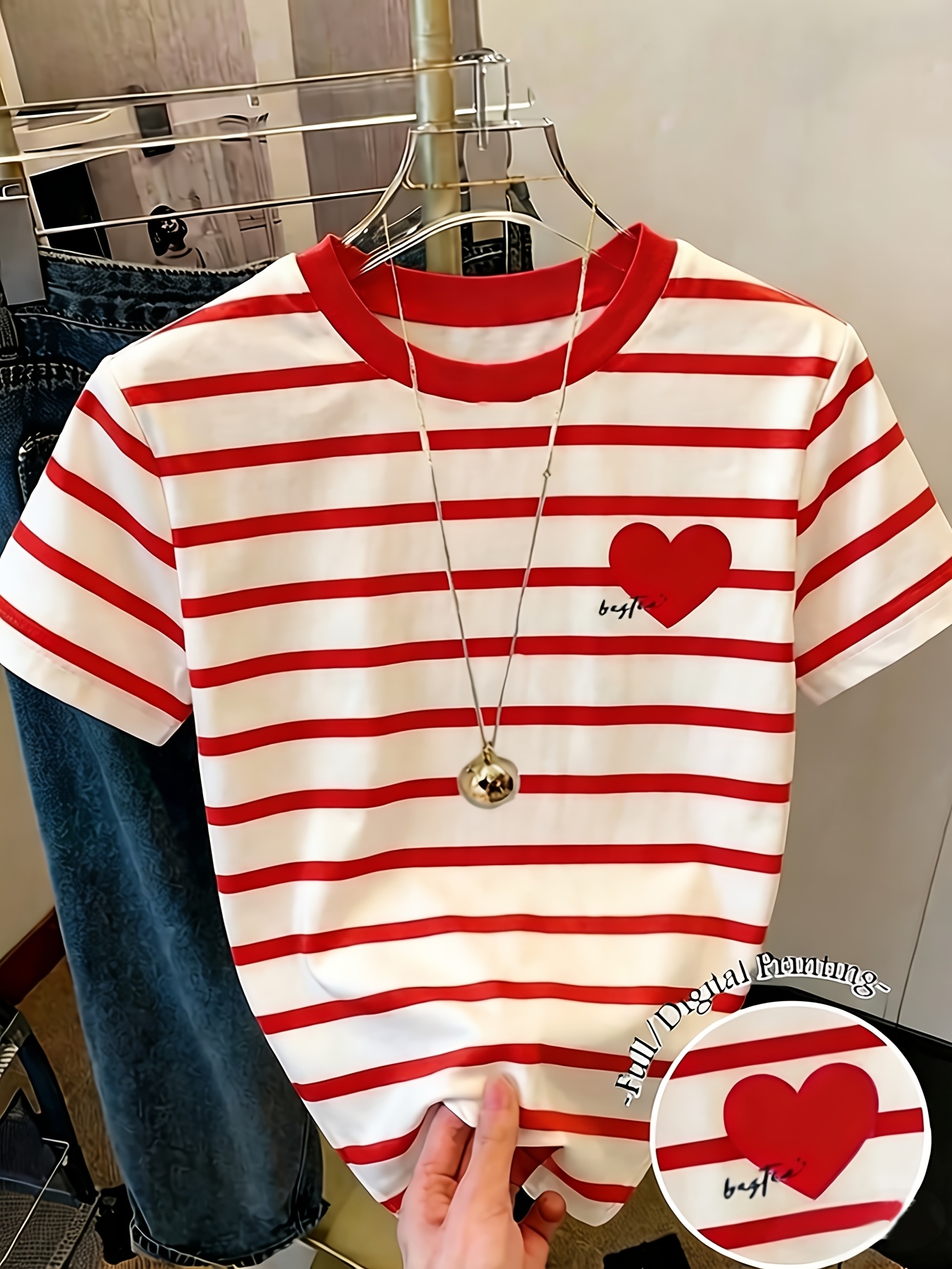 Girls' Heart Print Short Sleeve T-Shirt – Summer Casual Heart Top