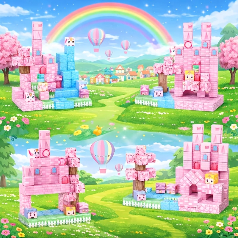 200pcs Magnetic Building Blocks, Sakura Snow Castle Theme
