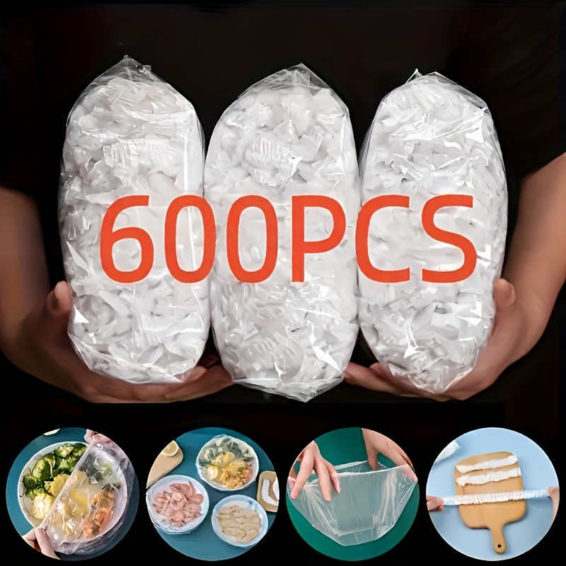TEMU 600pcs Of Reusable, Thickened, Elastic Cling Film. Stretchable, Transparent, And Fits . Suitable For Bowls, Plates, Cups, Dishes, , Fruits, And