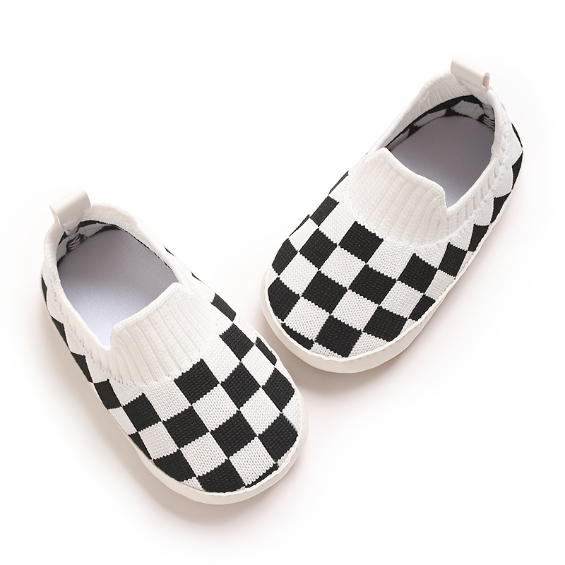 1 Pair Unisex Infant Casual Slip-On Shoes, Plaid & Solid Color, Comfortable Lightweight Non-Slip Walking Footwear for Indoor & Outdoor, Fabric Upper, Cloth Insole, Spring/Fall Collection