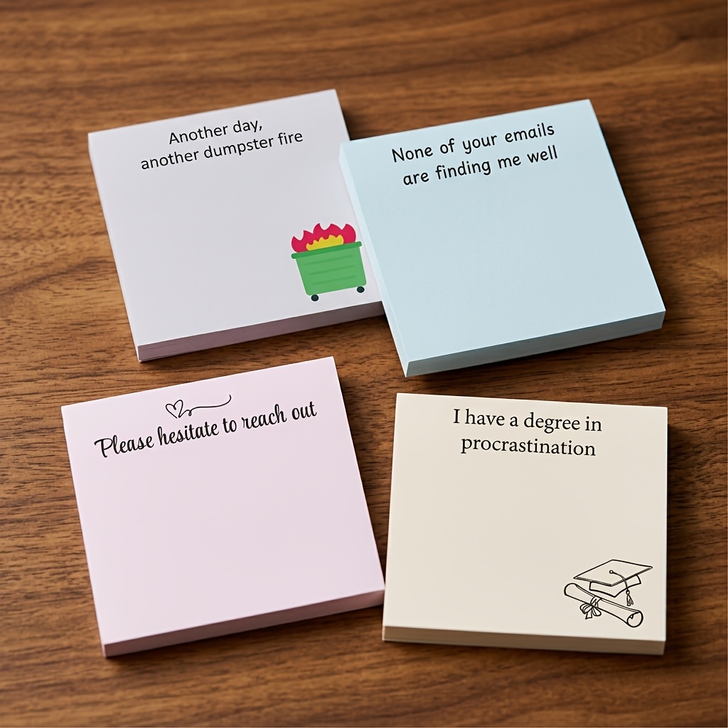 TEMU 4pcs Funny Office Sticky Notes 3x3 Inch 50 Sheets Funny Office Note Pads Adhesive Funny Office Memo Notes For School Office Home Supplies
