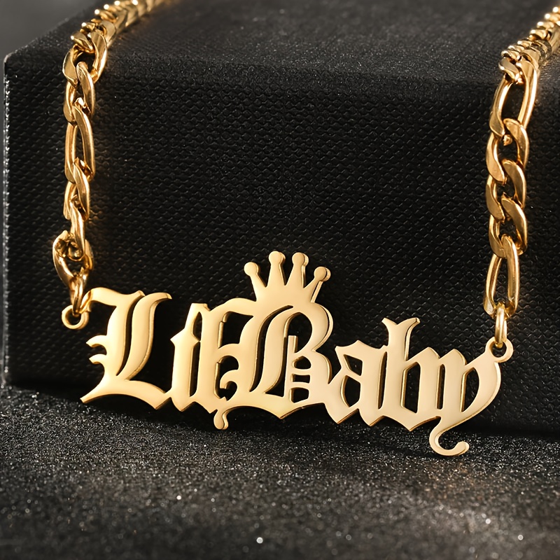 Custom Crown Name Necklace, 18K Gold Plated