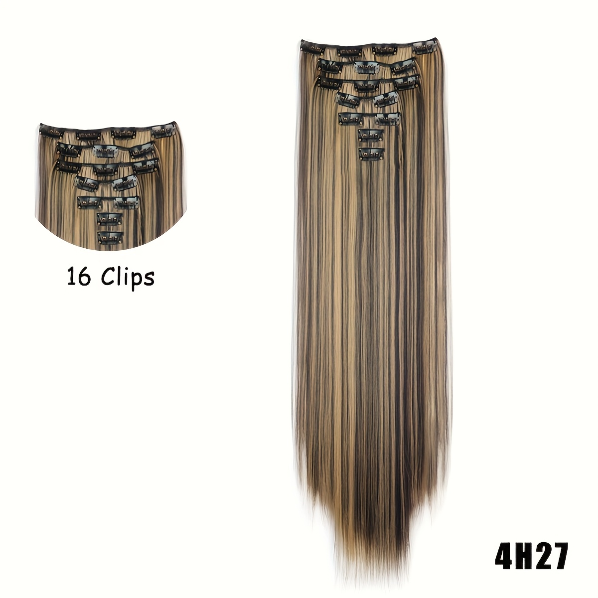 24-inch 7pcs-set 16 Clips-in Hair Extensions Set For Women Straight Hair Extension Natural Looking Heat-resistant Synthetic Fiber Style For All User Increase Hair Volume Christmas New Style