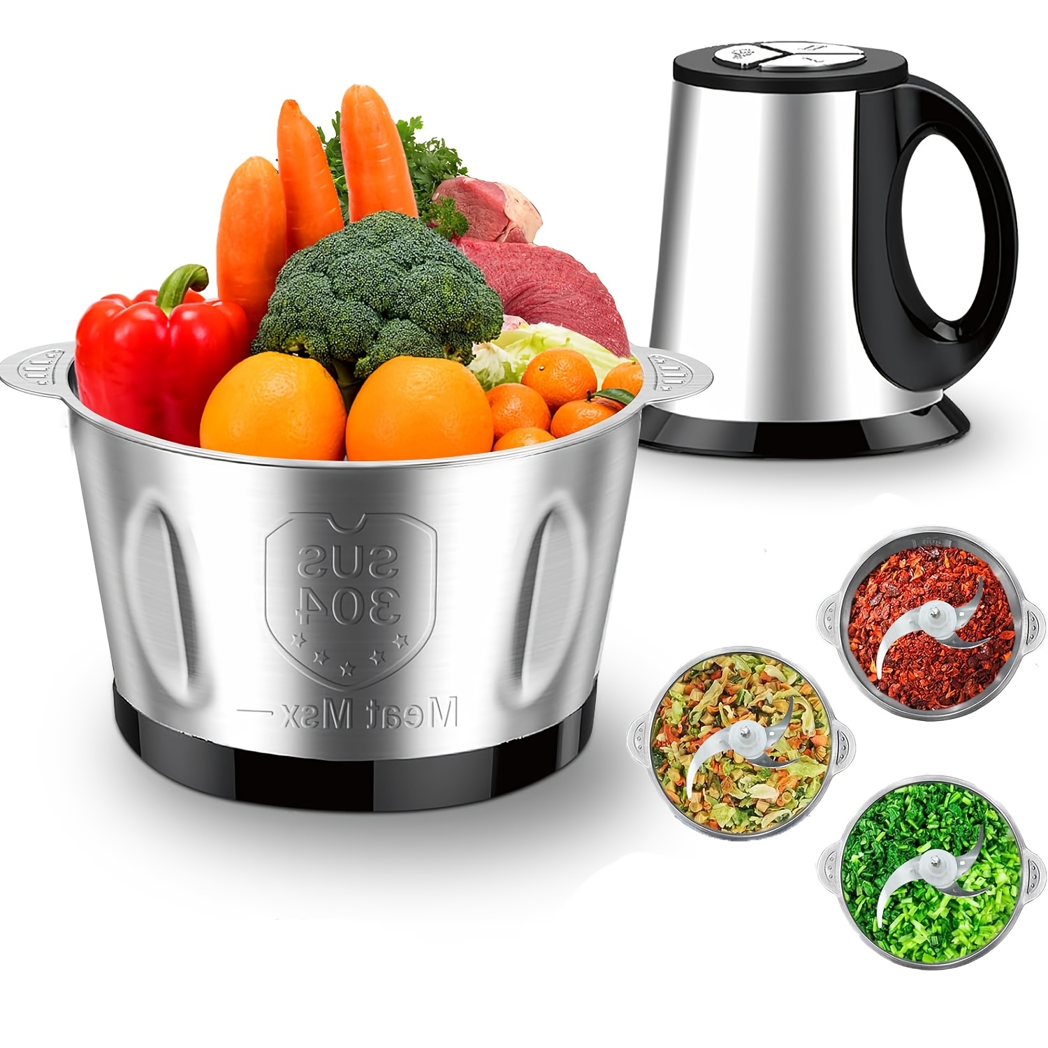 Stainless Steel Food Processor, Food Chopper, Meat Grinder Electric 500w, 5l, Stainless Steel For Kitchen, Vegetables, Veggie, Onion, Garlic, Salad, Baby Food, Nuts With 6 Stainless Steel