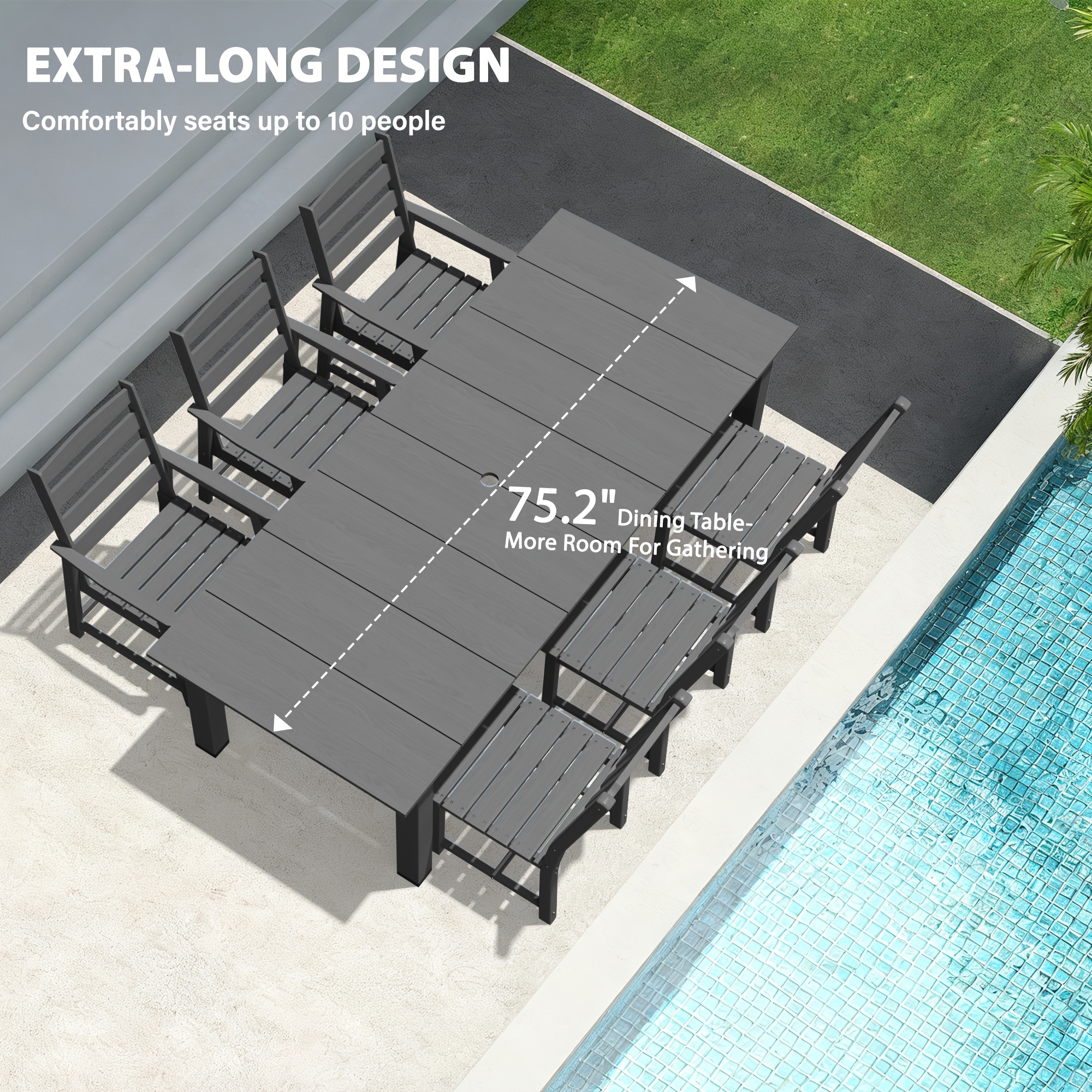 HDPE Plastic Wood Patio Table and Chair Set, Outdoor Garden Leisure Table and Chairs, Durable and Easy to Clean