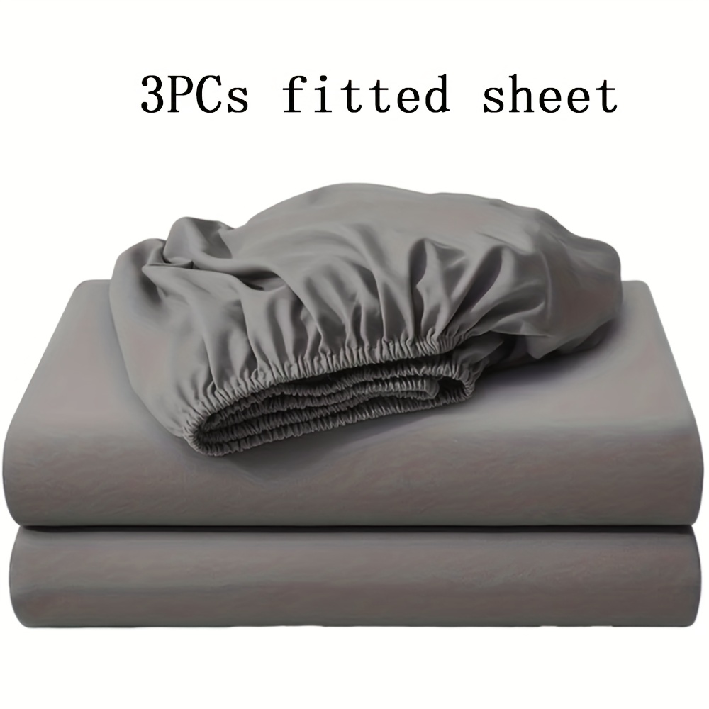 TEMU 3pcs Soft Comfortable Bed Sheets Mattress Cover | 2 Pillowcases, Layered Fitted Sheet With Solid Color Bedding Design, Ideal For Bedroom, , And