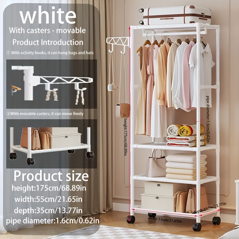 New Luxury High Quality Metal Space Saving Portable Wardrobe, Multifunctional Design with Hooks, Wheels And Reinforced Metal Frame, Easy Assembly, Suitable for Bedrooms, Living Rooms, Apartments And Offices, Portable Closets