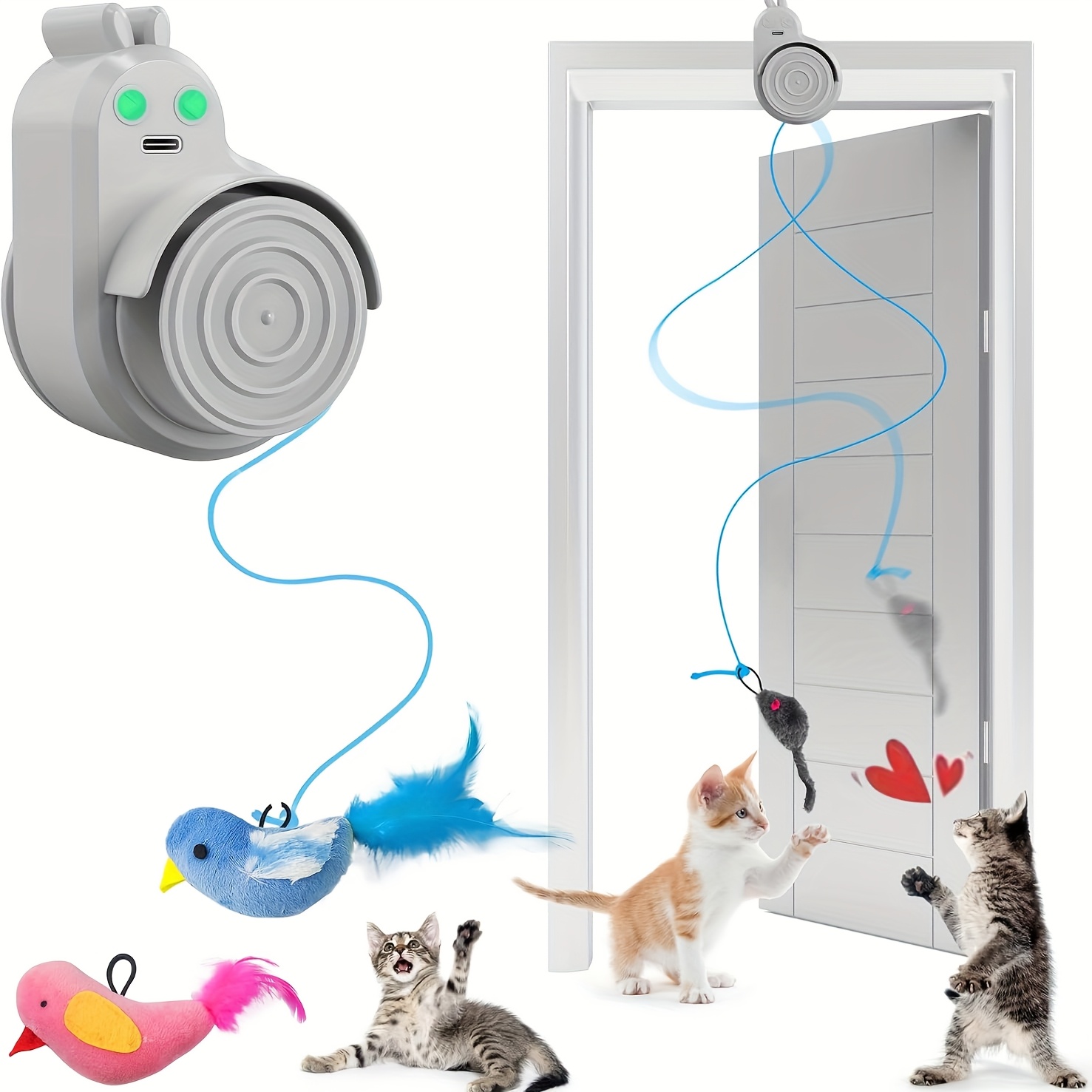 TEMU Automatic Flying Cat Toy - - & Adult Cat Enrichment With Realistic Flying Motion, Stick-on Hanging Indoor Play, Low-voltage (under 36v) For Tabby, Siamese, Persian & All Breeds - Interactive