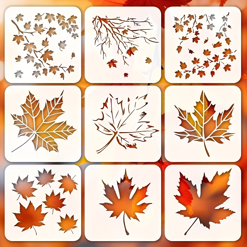 Image of 9pcs Thanksgiving Maple Leaf Template Set -6x6 Inch Reusable Diy Handmade Template, Suitable For Greeting Cards, Scrapbooks, Canvas, , And Home Decor - Color, Fabric Painting