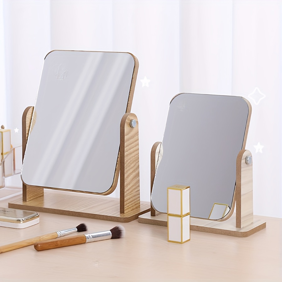

Wooden Desktop Makeup Mirror, Simplistic Student Dormitory Rotatable Vanity Mirror, Tabletop Cosmetic Mirror With Stand