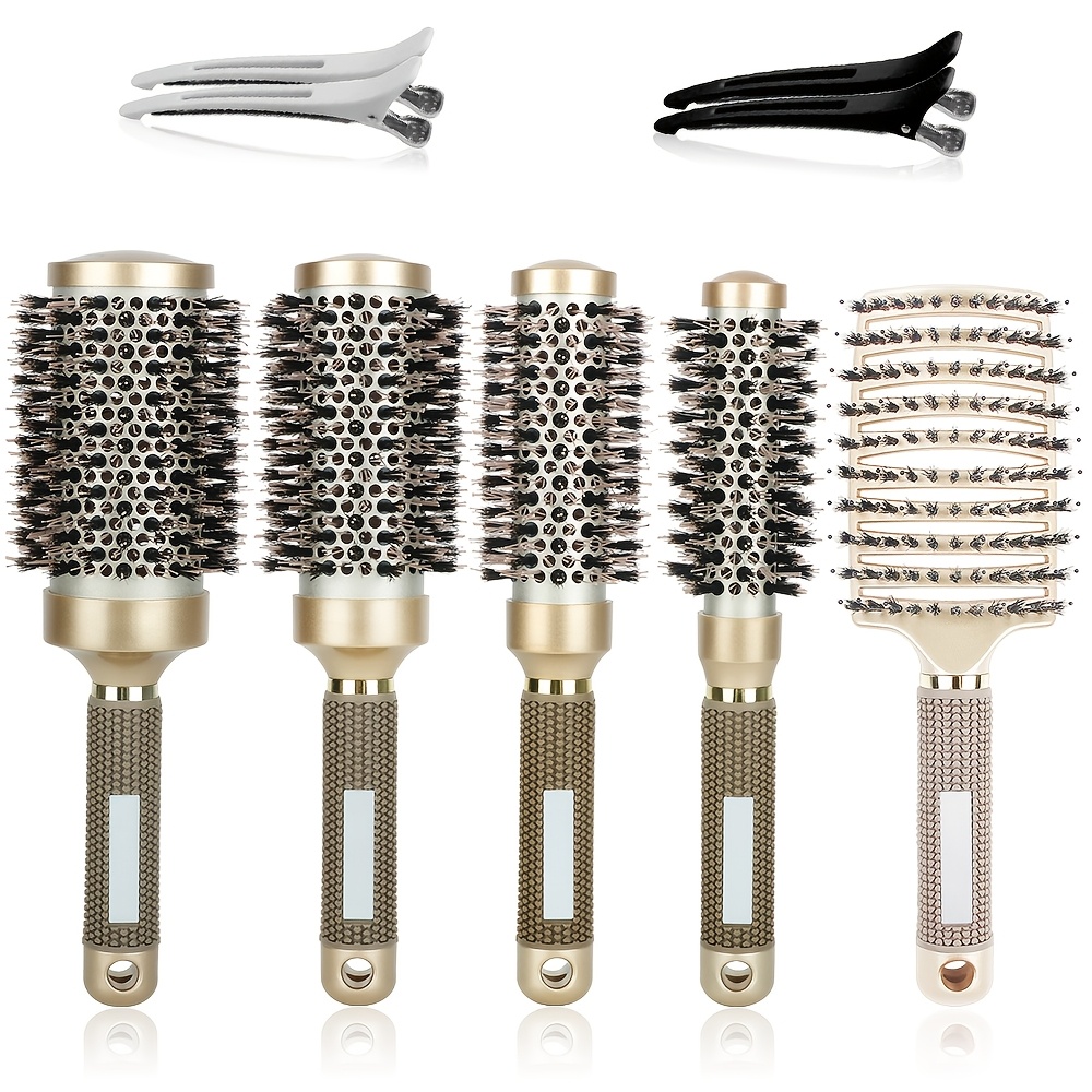 Image of 9pcs Blow Dry Hair Brush, Nylon Bristle Round Brush, Heat Resistant Ceramic And Technology, Reduce Frizz, Shiny, Suitable For Curly And Straight Hair, , Suitable For Normal Hair Style