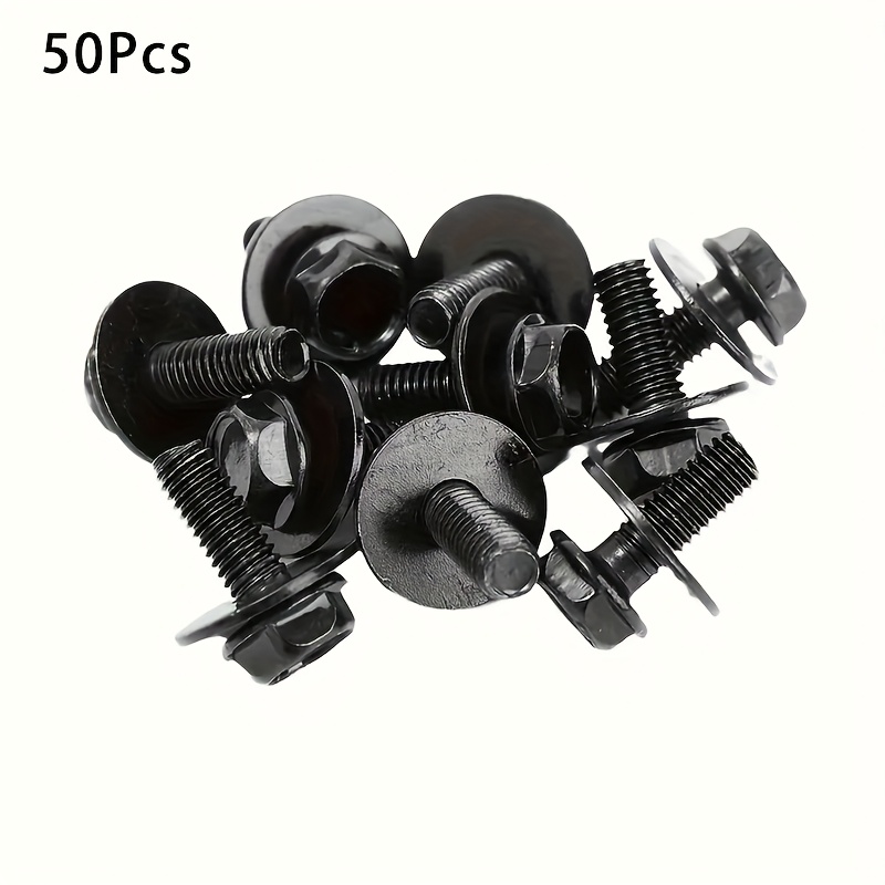 E-shop 50 M6 Körperbolzen und Muttern - 1.0 X 16mm, 10mm Sechskant, 17mm Unterlegscheiben, Robustes Schwarzmetall, Unverzichtbar für sichere