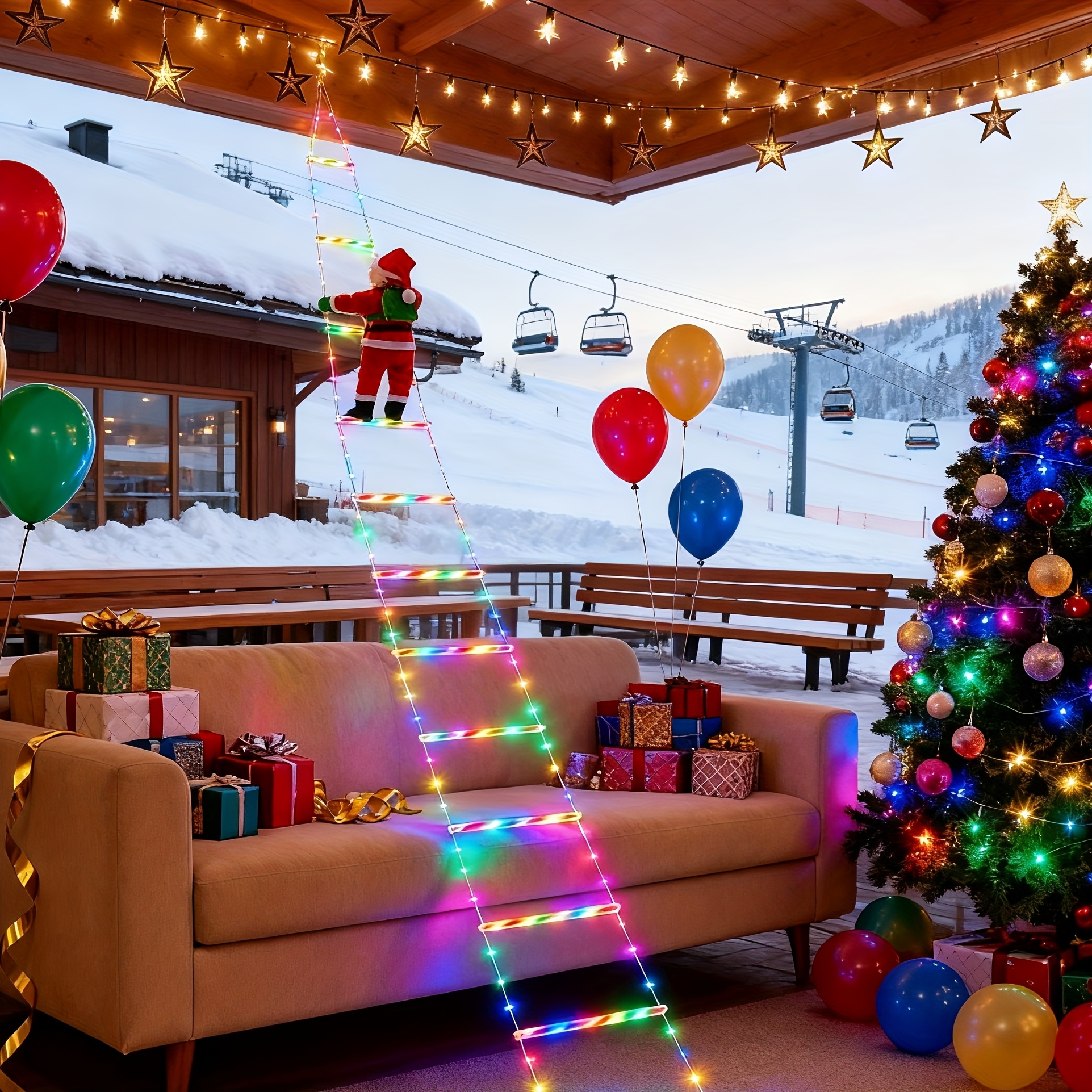 2026 Nieuwe Warm Wit/Kleurrijke Kerstman USB Ladder Verlichting - Afbeelding 12