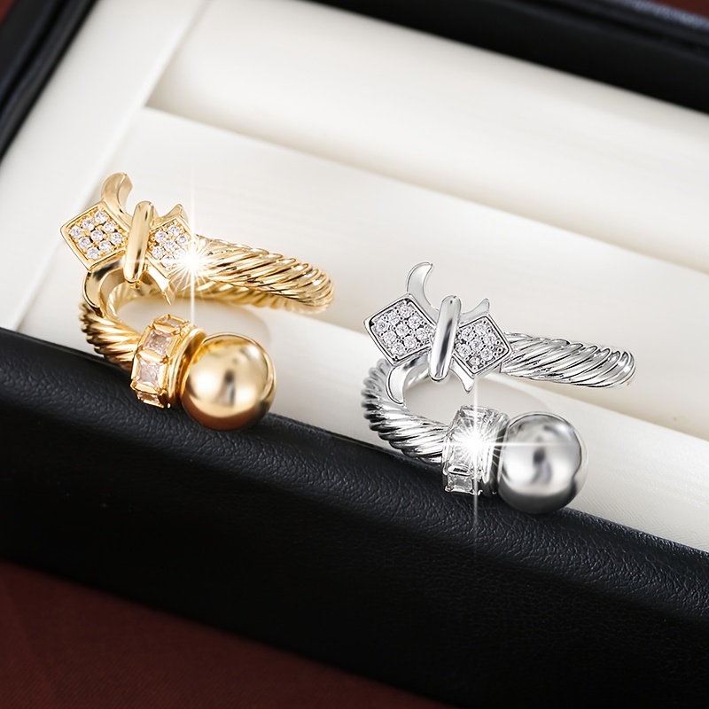 Adjustable Golden Ring with Sparkling Zirconia Accents