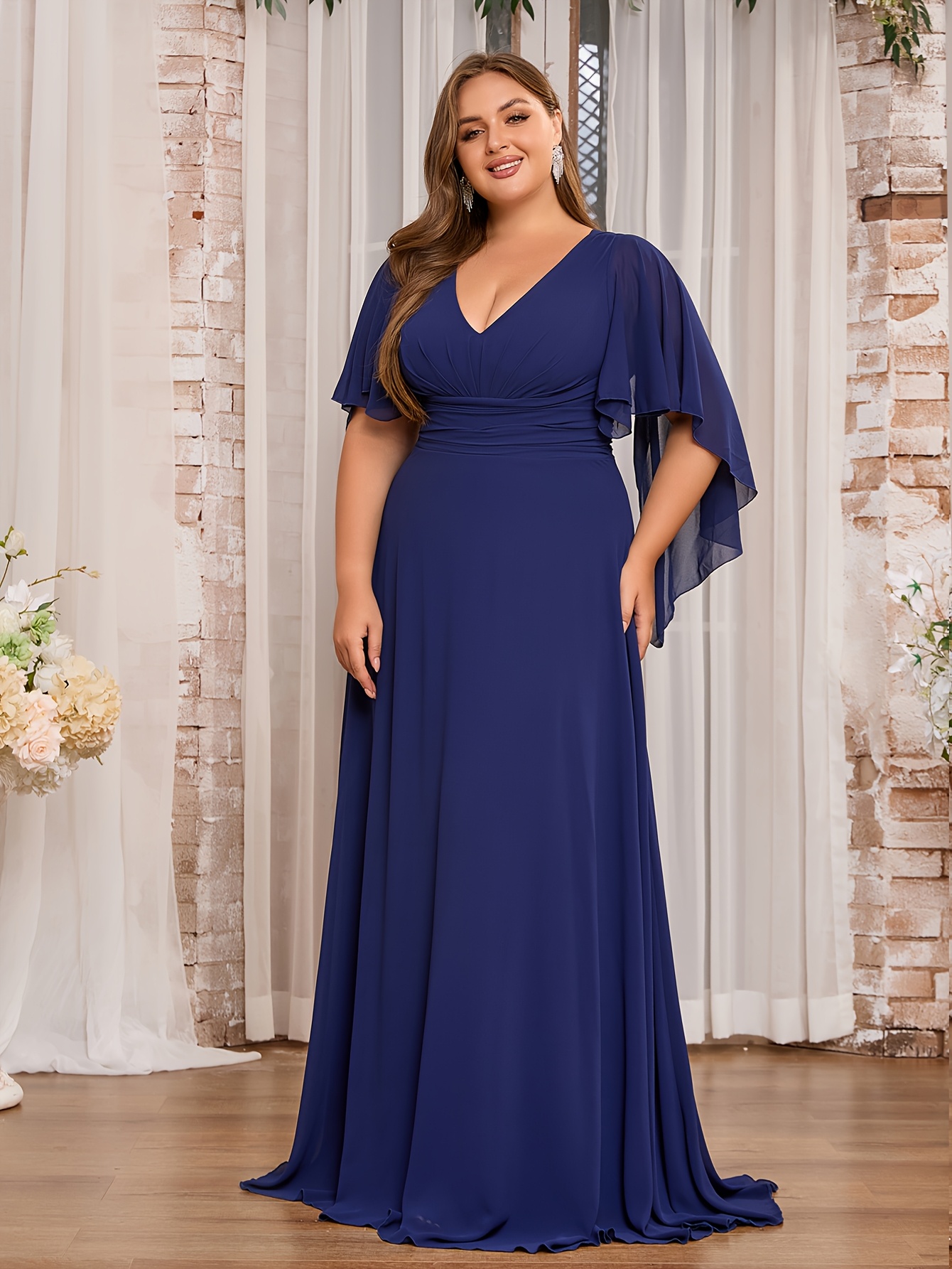 blue plus size corset dress Plus-Size Long Corset Prom Dress with Pockets W1070 Blue / 14W