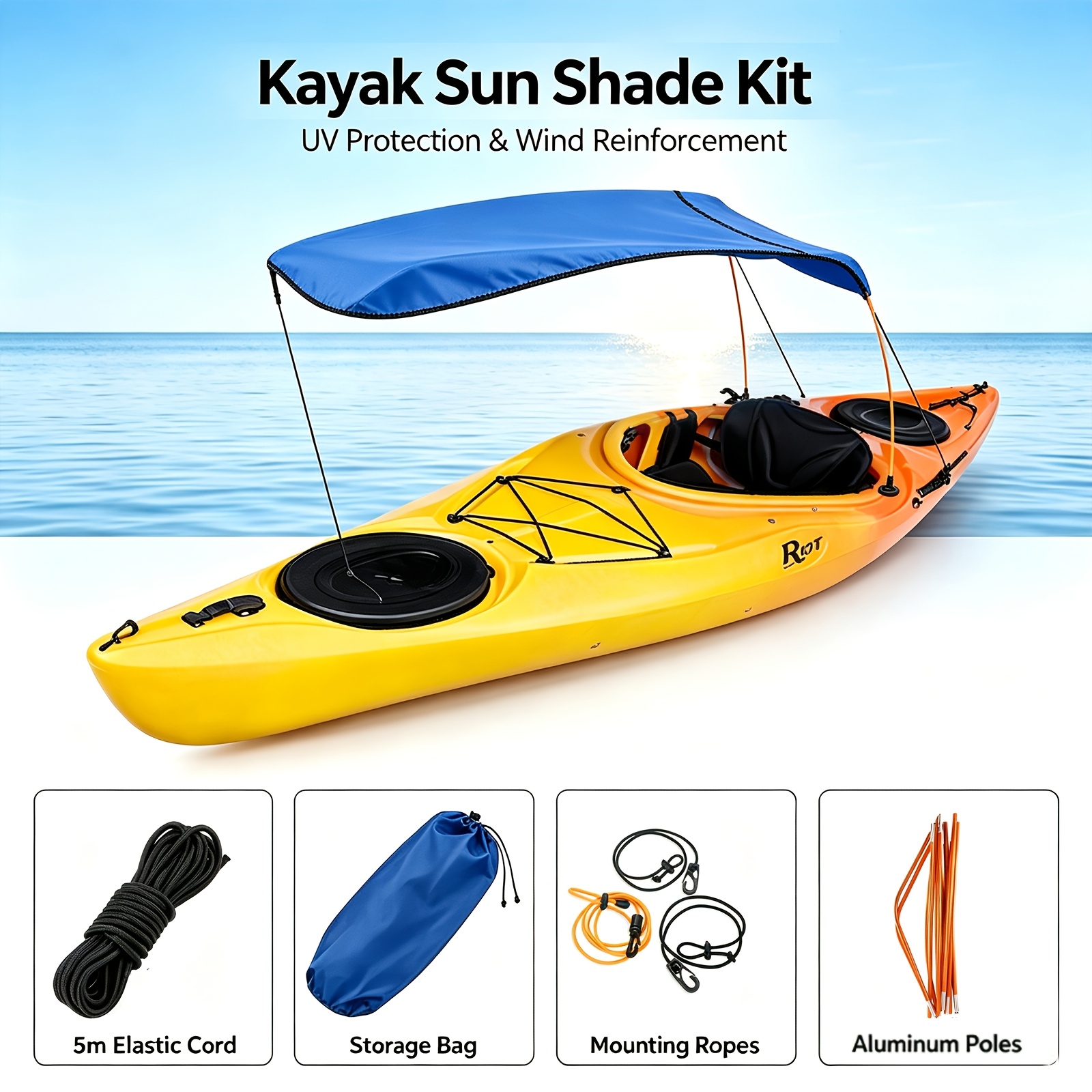 Single-Person Kayak Sun Shade with Storage Bag and Mounting Clips