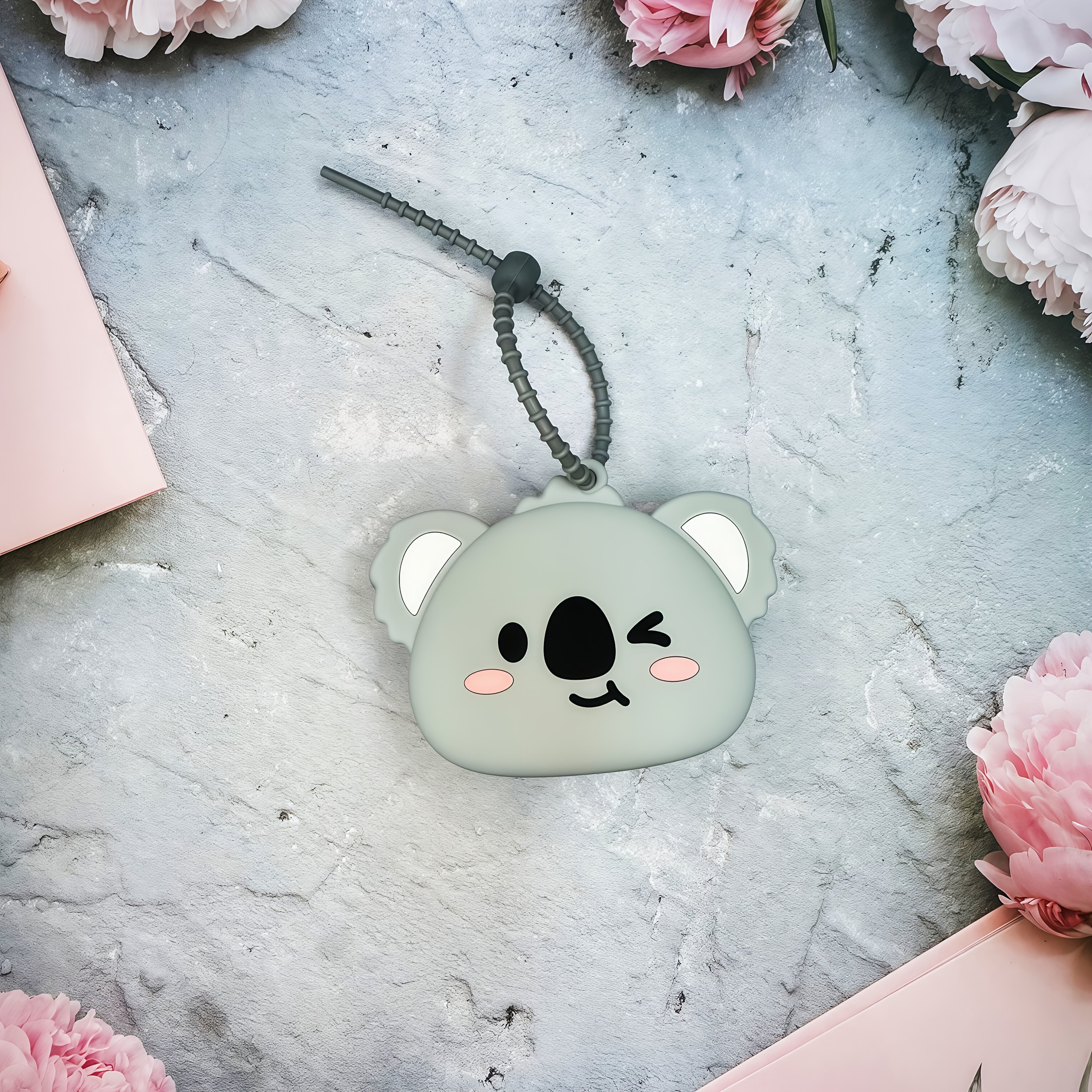 Image of Cute Koala Silicone Coin Purse With Key Ring - & Grey Adorable Koala Face (big Eyes & Blush) Zipper Wallet, Soft Case For, Women, - Pet Accessories Gift For , , Keys, Earphones Storage