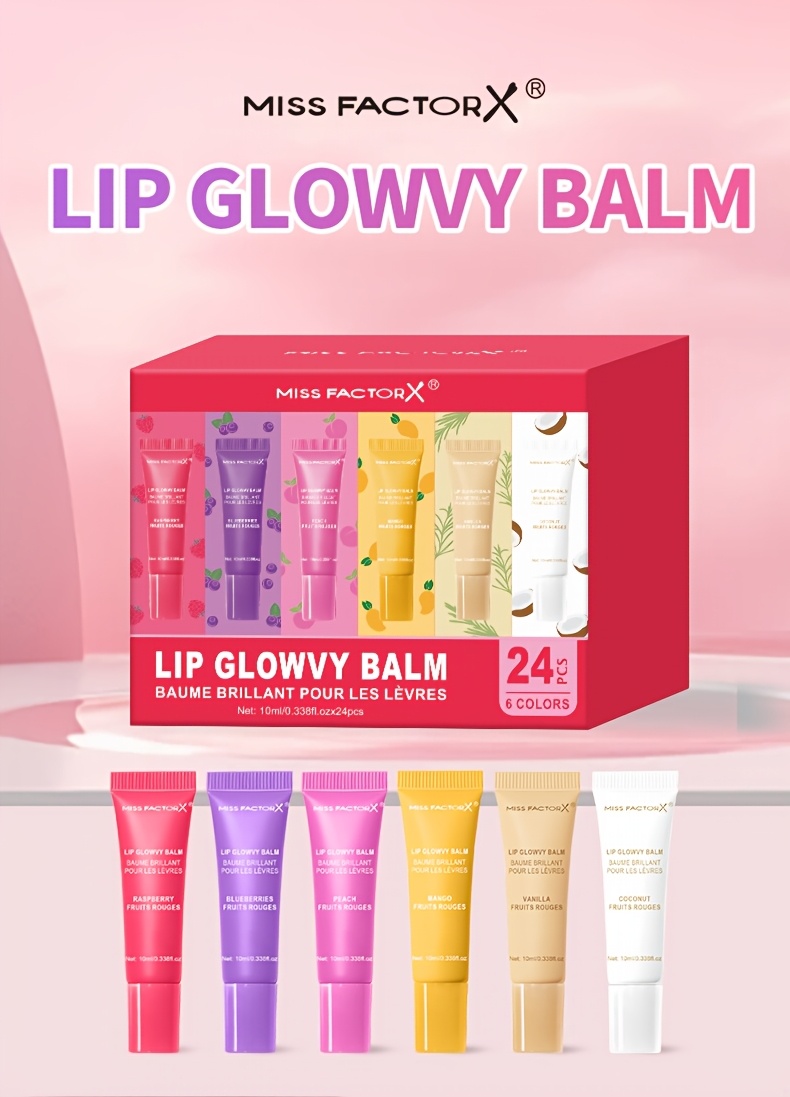 24pcs/Box 6 Flavors Moisturizing Lip Gloss - Nourishing, Non-Greasy, Long-Lasting Shine for Dry Lips, Women'S High-End Gift Set
