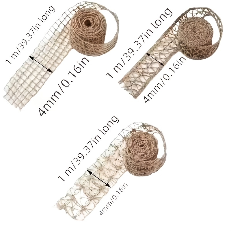 E-shop 3 Rollen natürliches Jutegarn-Netzband – Dekoratives gewebtes Band in erdigem Beige mit strukturiertem Muster für DIY-Bastelarbeiten,
