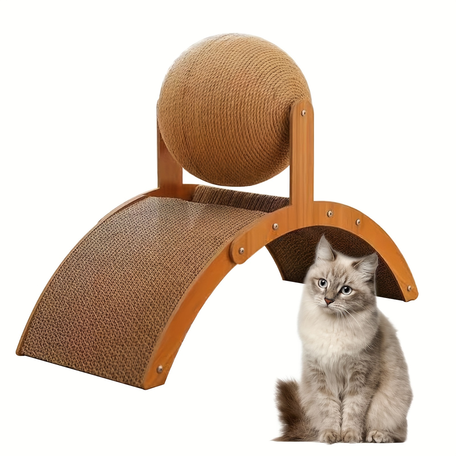 

1pc Wooden Cat Scratching Pad, Vertical Arched Cardboard Cat Scratching Board With Sisal Ball, Wear-resistant And Easy To Install