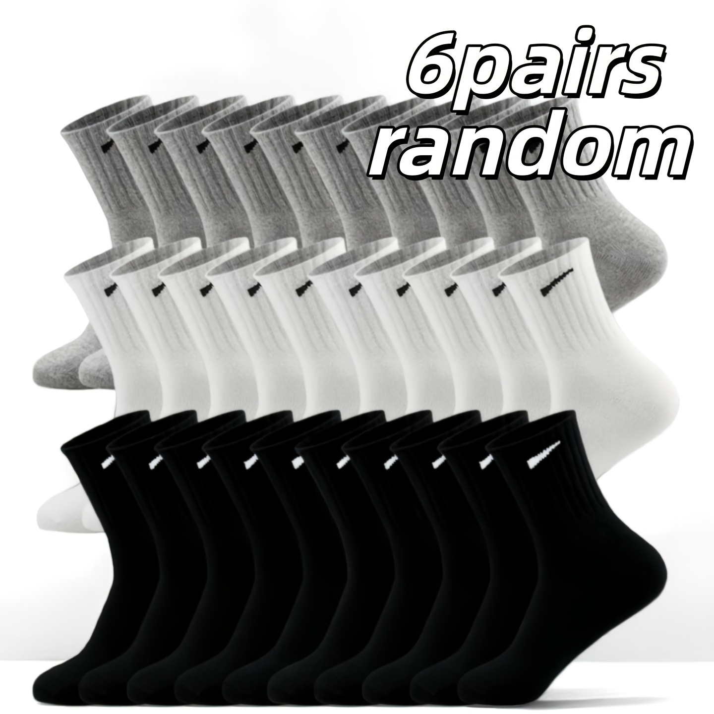 TEMU 6 Pairs Unisex Mid-calf Socks, Solid Colors, Random Colors , Classic Easy Design, Work Socks, Athletic Socks, Soccer Socks, Basketball Socks,