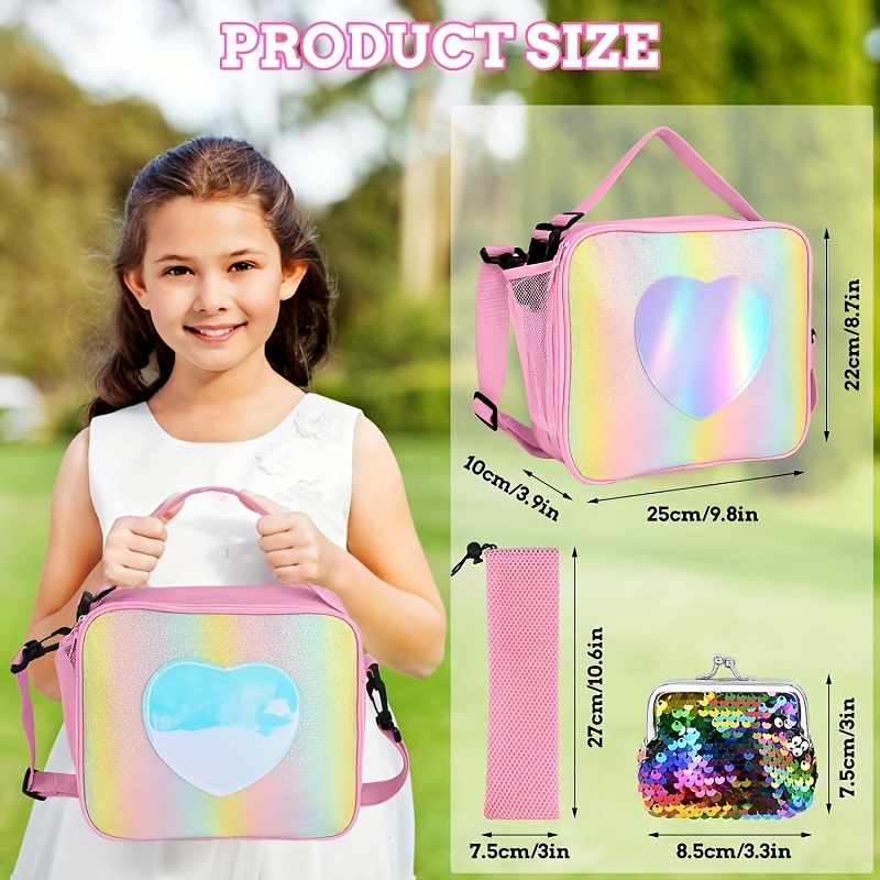 chic pink glitter rainbow lunch bag girls leak Temu Philippines