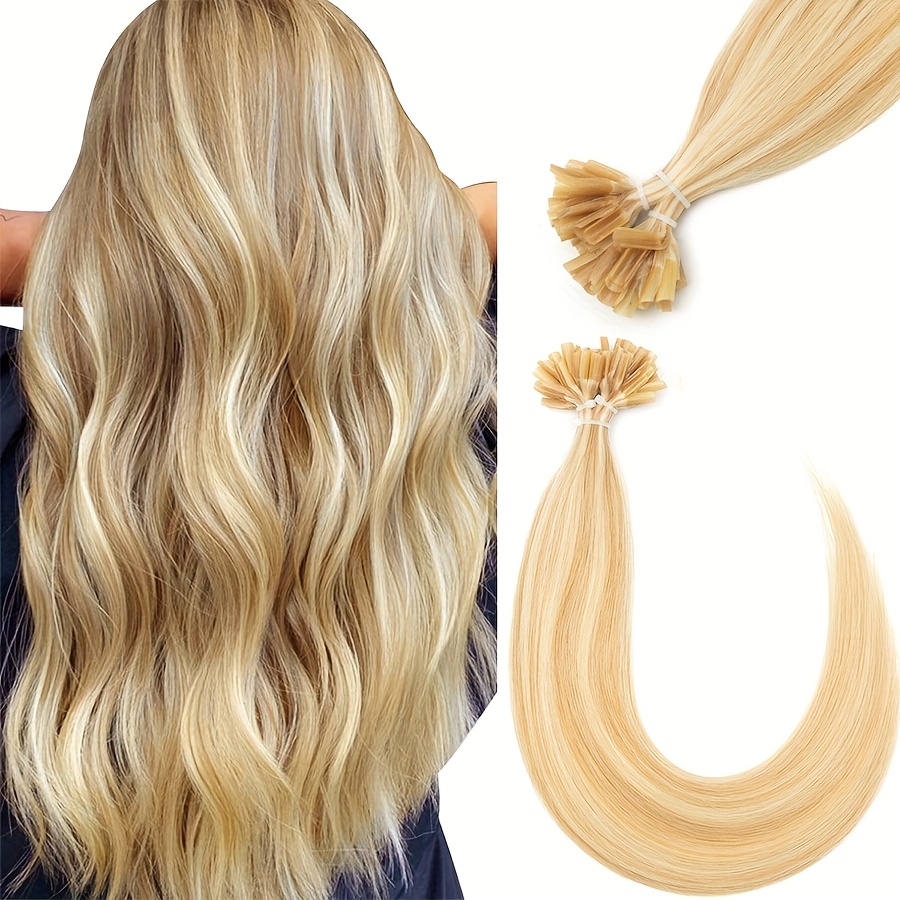 50pcs/pack Blonde U Tip Hair Extensions Suitable For Women - Human Hair With Nail Tip, & Highlights, Hot Fusion Bonding System, 12 Inch Lengths For Salon & - Use (no)