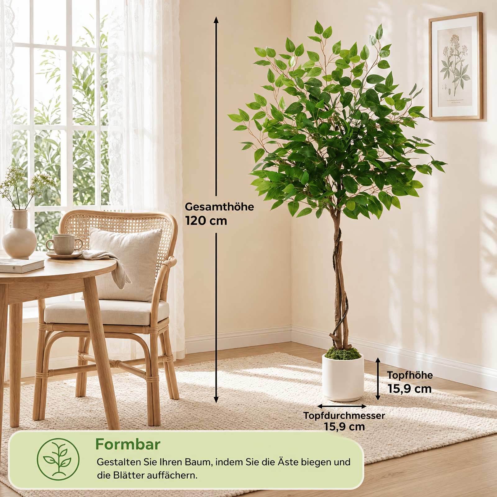 Image of Artificial , Artificial Tree, With White Flower Pot And Artificial Moss, And , Suitable For Housewarming Gifts, Christmas Decorations, Indoor Home Decorations