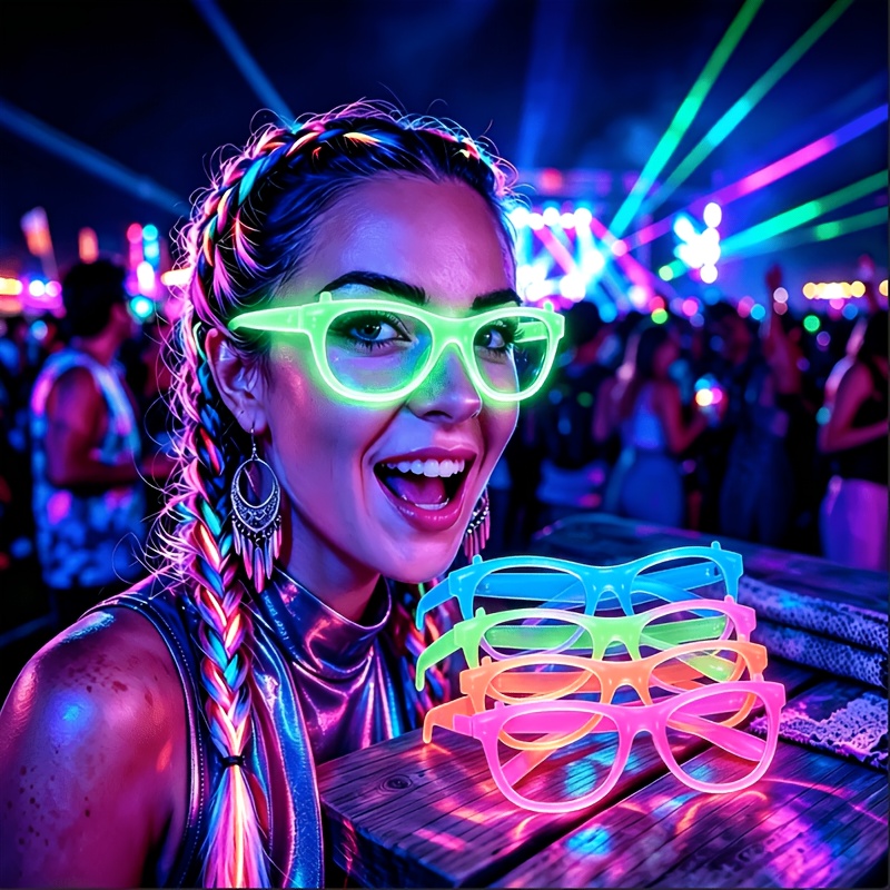 TEMU 10 Pack Rimless Luminous Party Glasses, Random Colors, Light Up Fluorescent Plastic Glasses, Lightweight & Durable, Perfect For Halloween