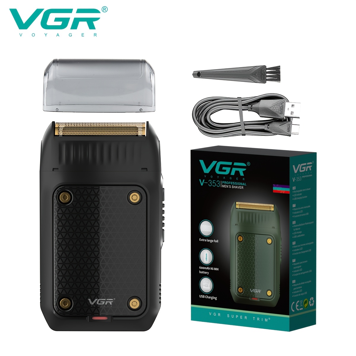 TEMU Vgr 1pc Black/'s Beard And Hair Clipper Kit, Electric Shaver, Beauty Tool With Hair Additions, Lightweight, Portable, Usb Charging, Perfect For