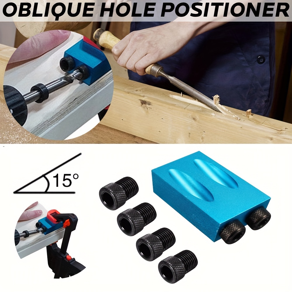 

7pcs Pocket Hole Jig Kit - 15 Degree Inclined Holes, 6/8/10mm Drive Adapter, Angle Carpentry Locator Jig - Woodworking Efficiency Boost