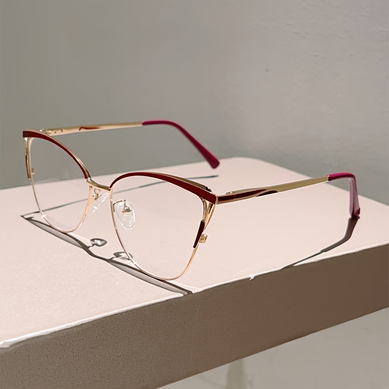 1pc Women New Cat Eye Shaped Glasses Fashion And Elegant Frame Design Advanced Metal Frame Red Eyeglasses